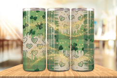 Green Shamrock Hearts Gold Tumbler Wrap PNG Sublimation Desi Product Image 1