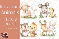 Spring Animal Ice Cream Clipart, Cute Pastel Animal PNG Product Image 1