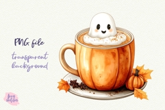Pumpkin Spice Latte PNG Halloween Ghost Cafe Clipart Product Image 5