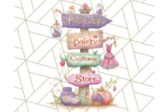 Pastel Halloween Town PNG Clipart, Spooky Shops & Homes Png Product Image 5