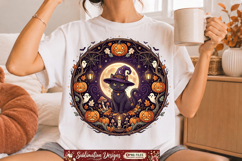 Spooky Pumpkin Moon Cat Sublimation Design | Halloween png Product Image 1