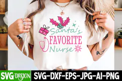 Santa’s Favorite Nurse SVG Design,Pink Christmas SVG Product Image 2