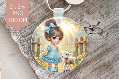 Girl in Blue Dress with Lamb Sublimation PNG Product Image 1