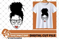 Black Woman with Messy Bun svg, Curly Hair svg, Glasses svg Product Image 2