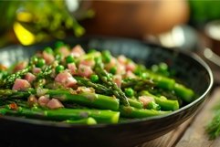 Asparagus ham plate sauce. Generate Ai Product Image 1