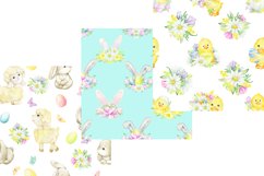 Easter floral digital paper. Watercolor Spring baby bunny Product Image 2