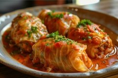 Cabbage rolls stuffed with minced meat and rice covered with Product Image 1