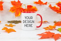 Mug Mockup 11 Oz Blank White Coffee Cup Red Handle Fall Product Image 1