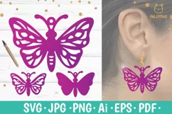 Butterflies Earrings SVG, Butterfly Earrings svg template Product Image 1