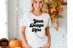 Bella Canvas 3001 Fall Woman Mockup,Fall white TShirt Mockup Product Image 1