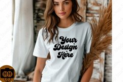 Bella Canvas 3001 Fall Woman Mockup,Fall white TShirt Mockup Product Image 1