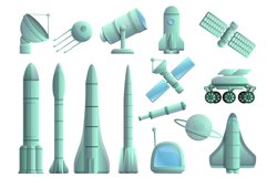 Space research technology icons set, cartoon style Product Image 1