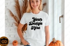 Bella Canvas 3001 Fall Woman Mockup,Fall white TShirt Mockup Product Image 1