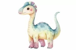 Watercolor Cute Parasaurolophus Dinosaur Cartoon Product Image 3