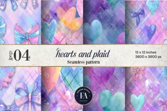 Pastel Hearts Plaid Digital Paper, Cute Seamless Pattern Product Image 1