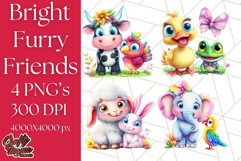 Cute Animal Friends Clipart PNG, Bright Spring Animal Duos Product Image 1