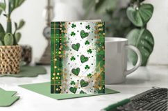 Green Plaid Shamrock Hearts Glitter Greeting Card PNG Sublim Product Image 1