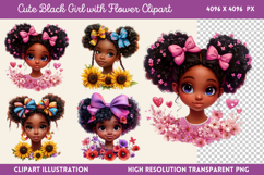 Cute Black Girl with Flower Clipart PNG Product Image 1