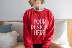Red Gildan 18000 Crewneck Sweatshirt Mockups,G18000 Product Image 1