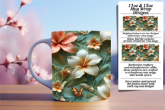 ELEGANT 11oz Mug Wrap PNG Design , 3D Flower Product Image 1