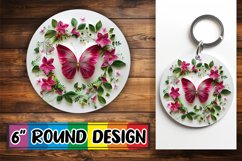 Spring Butterfly with Blooms Round Design PNG 3D Keychain Product Image 1