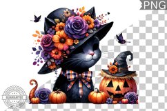 Halloween Cat Flowers Sublimation - Clipart PNG Design Product Image 1