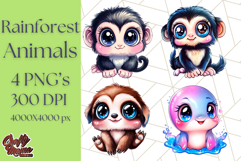 Jungle Creatures Kawaii Clipart PNG, Cute Rainforest Animal Product Image 1