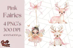 Pastel Pink Fairy Garden Clipart, Enchanted Cottagecore Png Product Image 1