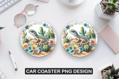 Iguana Car Coaster Sublimation| Animal Coaster PNG Product Image 1
