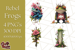Floral Punk Frogs PNG - Neon Reble Grunge Amphibians Clipart Product Image 1