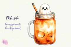 Iced Coffee PNG Halloween Ghost Cafe Clipart Sublimation Product Image 1