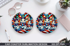 Bunny Car Coaster Sublimation, 4th Of July Coaster PNG Product Image 1