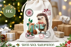 Cartoon Hedgehog Santa Sack Print, Christmas Gift Bag Design Product Image 1