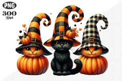 Halloween Cat And Pumpkin Sublimation - Clipart PNG Design Product Image 1