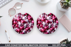 Flowers Car Coaster Sublimation| Flowers Coaster PNG Design Product Image 1