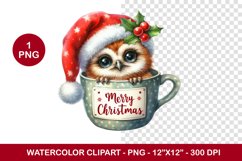 png watercolor clipart - baby owl in the mug Product Image 1