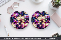 Flower Car coaster sublimation, Summer Coaster PNG Design Product Image 1