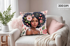 Afro Girl /Woman braided hair Pillow Design, Black Queen PNG Product Image 1