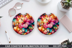 Flower Car Coaster Sublimation| Summer Coaster PNG Design Product Image 1