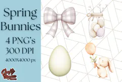 Spring Bunnies PNG Watercolor Bunny Clipart, Pastel Easter Product Image 1