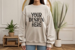 Sand Gildan 18000 Sweatshirt Model Mockups, Product Image 1