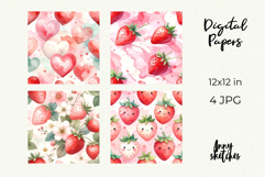 Strawberry Milk Digital Paper Watercolor Seamless Patterns Product Image 2