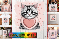 Joyful TOTE BAG Sublimation PNG, Valentines Cat Product Image 1