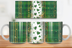 Green Plaid Shamrock Hearts Glitter Mug Wrap PNG Sublimation Product Image 1