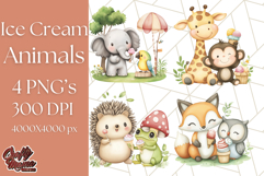 Spring Animal Ice Cream Clipart, Cute Pastel Animal PNG Product Image 1