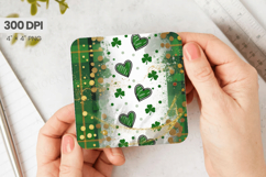 Green Plaid Shamrock Hearts Glitter Square Coaster PNG Subli Product Image 1