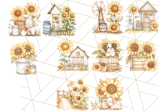 Muted Sunflower Clipart, Watercolor Farmhouse Florals Png Product Image 2