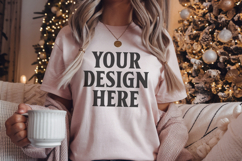 Bella Canvas 3001 Heather Peach Christmas Shirt Mockup, Tran Product Image 1