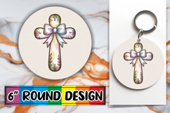 Radiant Circle Sublimation Keychain, Cross and Bow Product Image 1