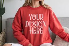 Red Gildan 18000 Mockup, Sweatshirt Crewneck Mockups Product Image 1